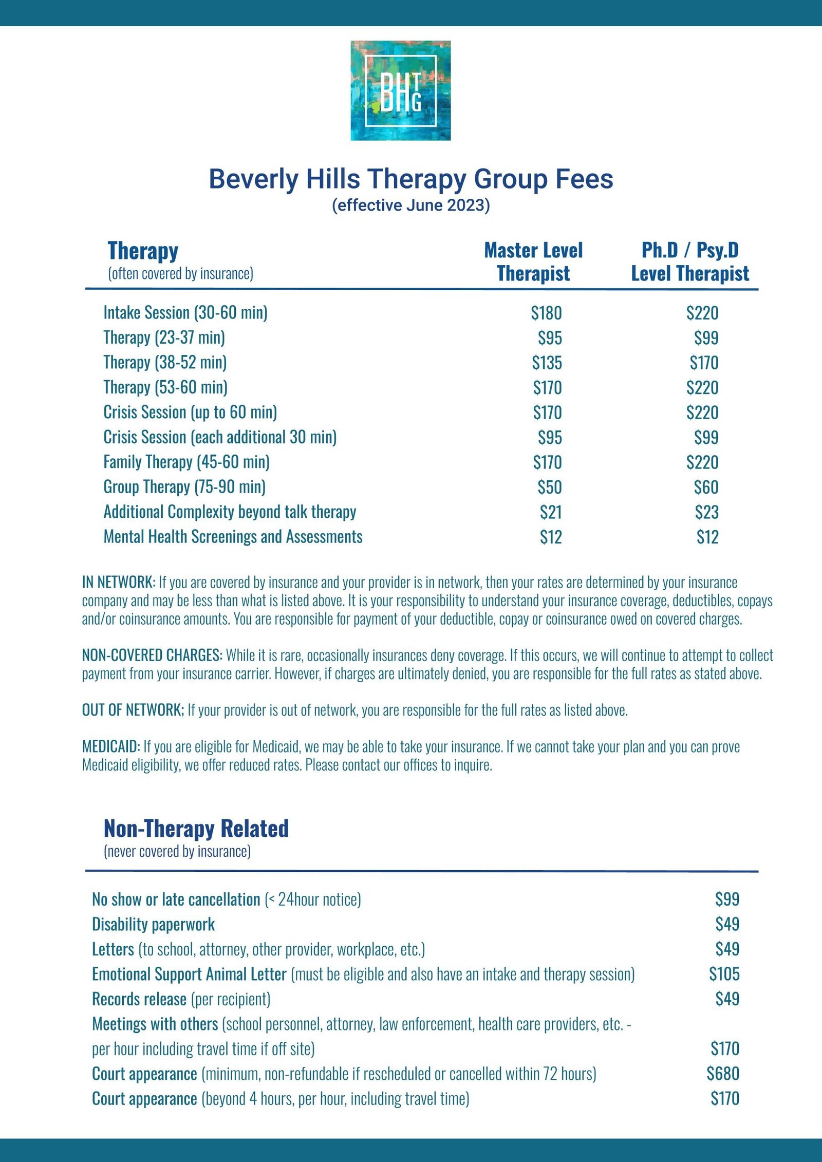 price rate list